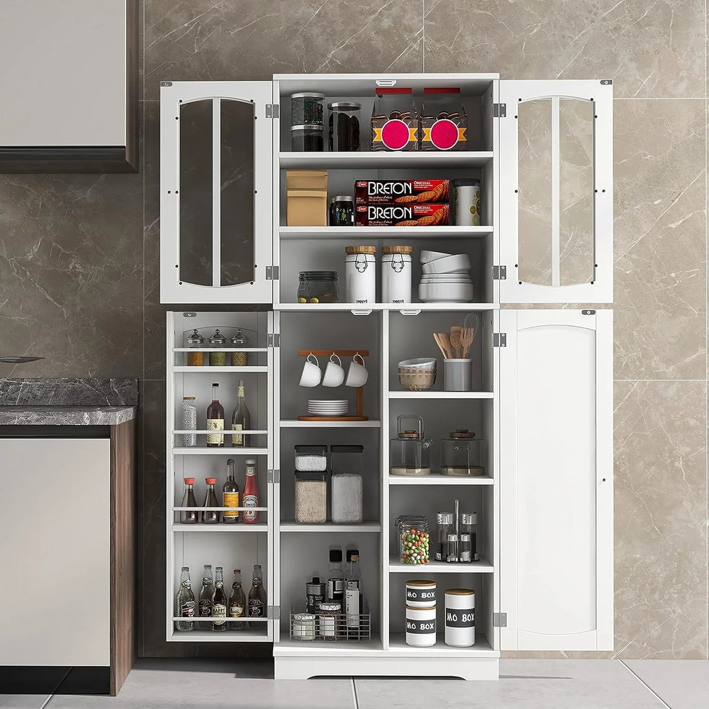 White Wood Kitchen Pantry Storage Cabinet with Doors and Shelves M251
