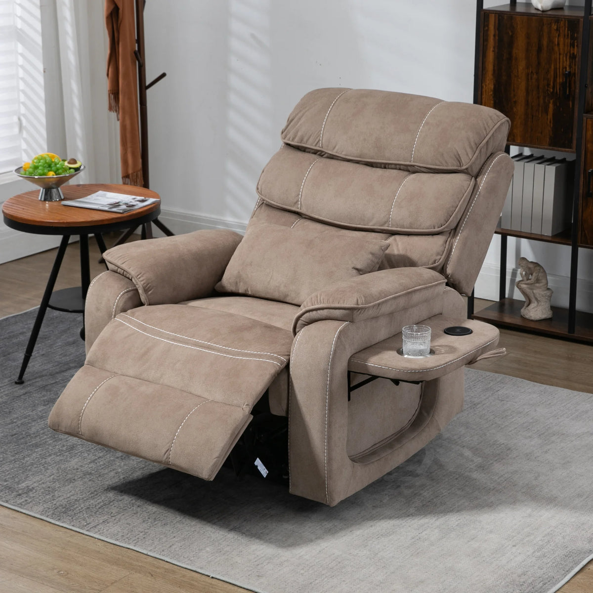 Lay Flat Recliner with Tabletop, Wireless Phone Charger, Cup Holder & Lumbar Pillow, Dual Motor Lift Chair, 400 lbs Capacity G56361