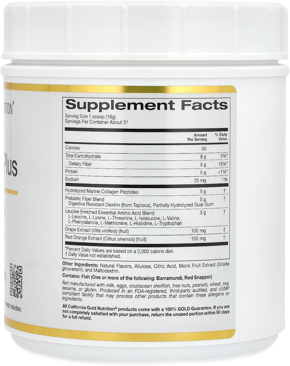 Hydrolyzed Marine Collagen Peptides with Fiber and Essential Amino Acids, Watermelon Yuzu, 1.09 lb P725786
