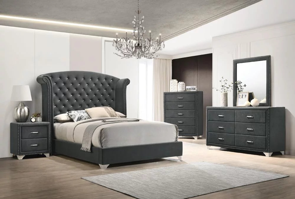 4-piece Queen Tufted Upholstered Bedroom Set Grey K650500