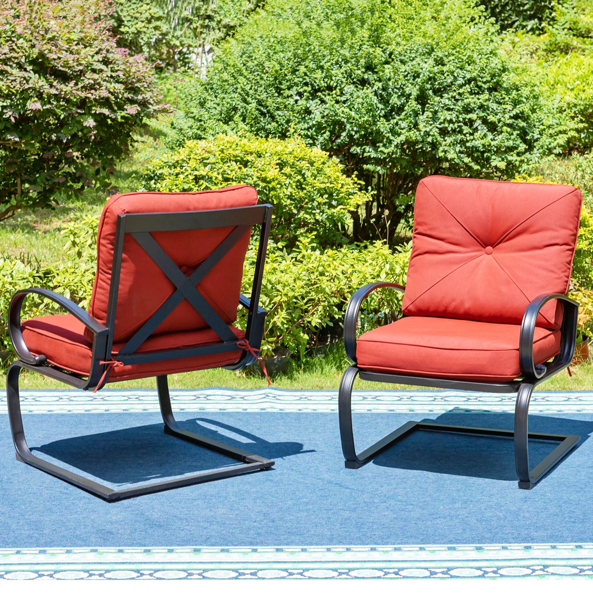 Set of 2 Outdoor Dining Chairs with Cushions, Black&Red E491