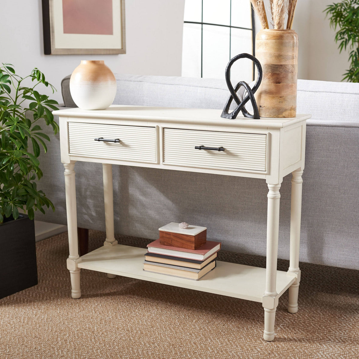 Distressed White 2 Drawer Console Table P3180
