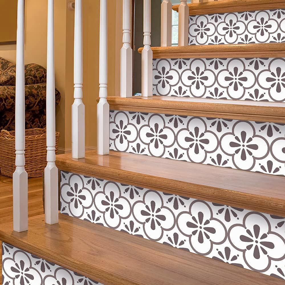 14 PCS Peel and Stick Vinyl Staircase Sticker Decals, Moroccan Pattern Q2283