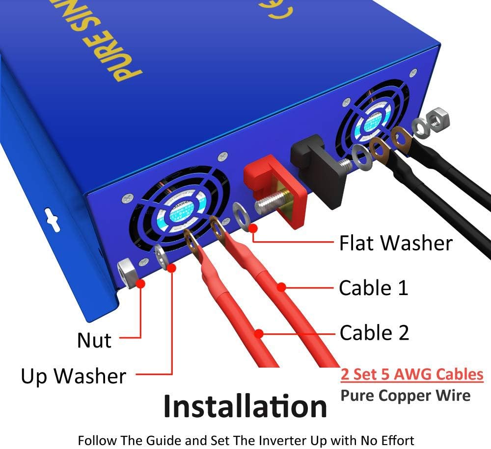 3000W Pure Sine Wave Power Inverter 24V DC to AC 120V with 15ft Cable Remote Switch Controller T67304