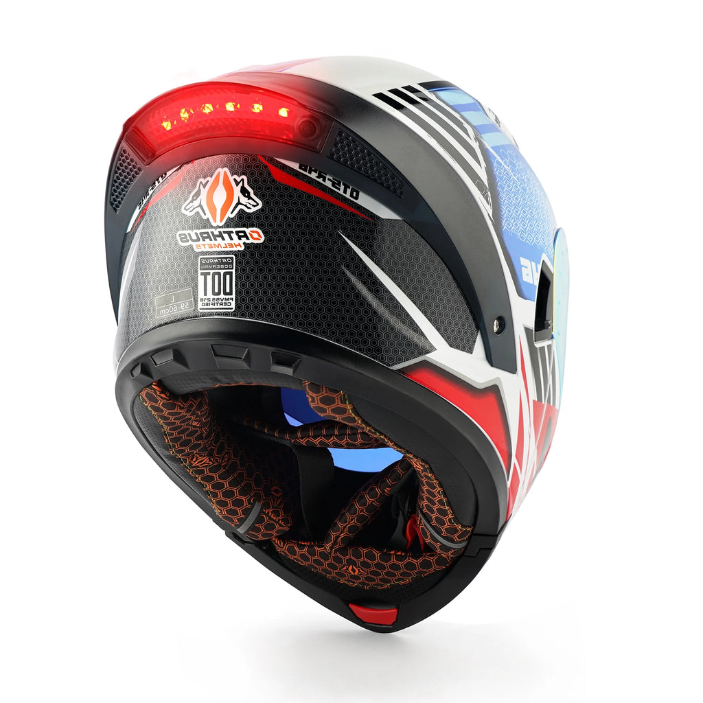DOT Approved Full Face Motorcycle Helmet with LED Spoiler T5621