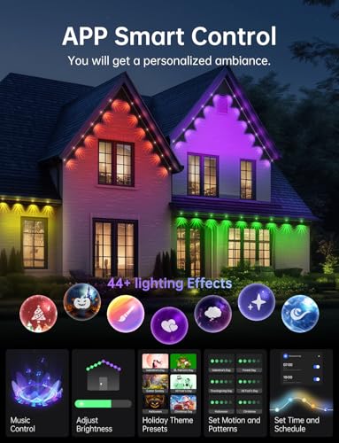 RGB+IC Christmas Eave Lights 30ft 22 LED Warm White IP68 Waterproof Smart Starry Outside Light G18440