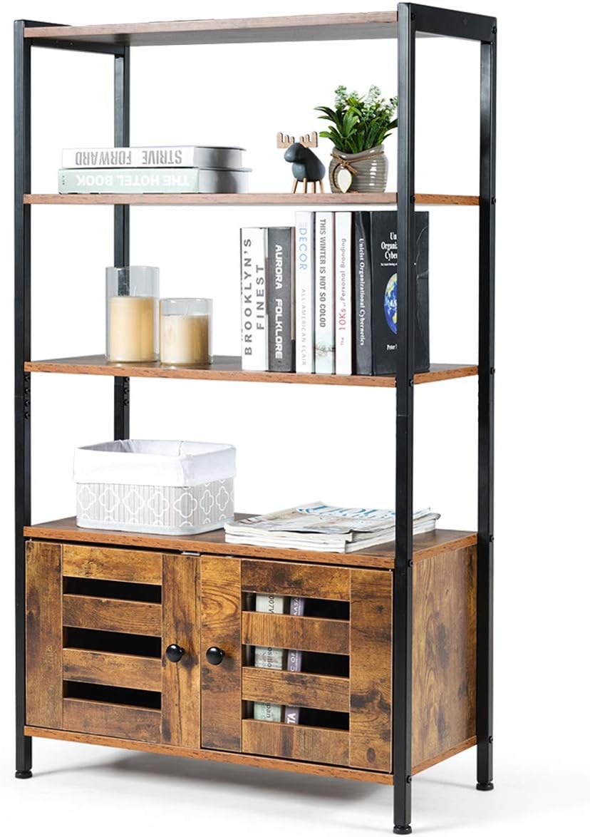 Rustic Brown 3 Shelf Bookshelf with 2 Doors F288144