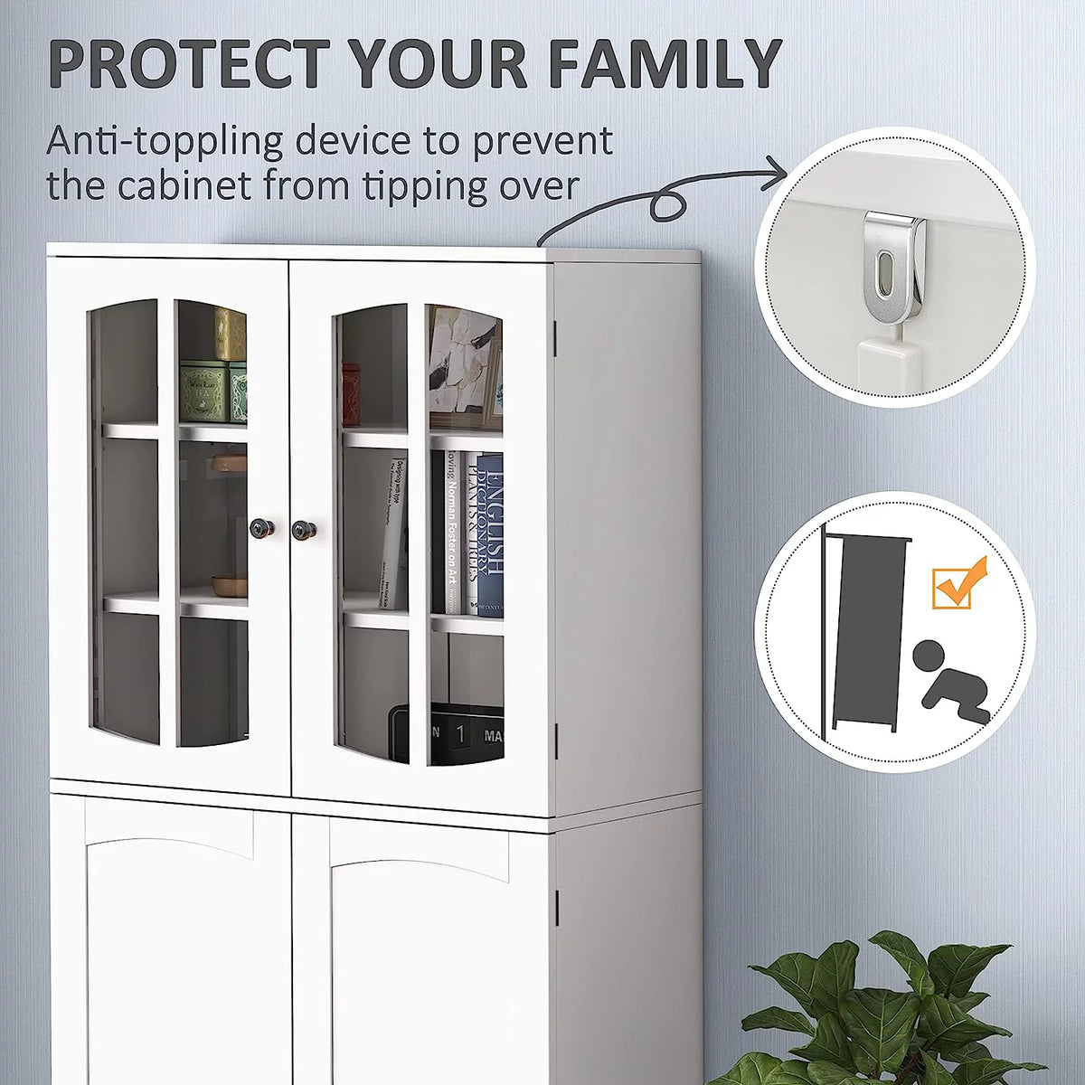 White Wood Kitchen Pantry Storage Cabinet with Doors and Shelves M251