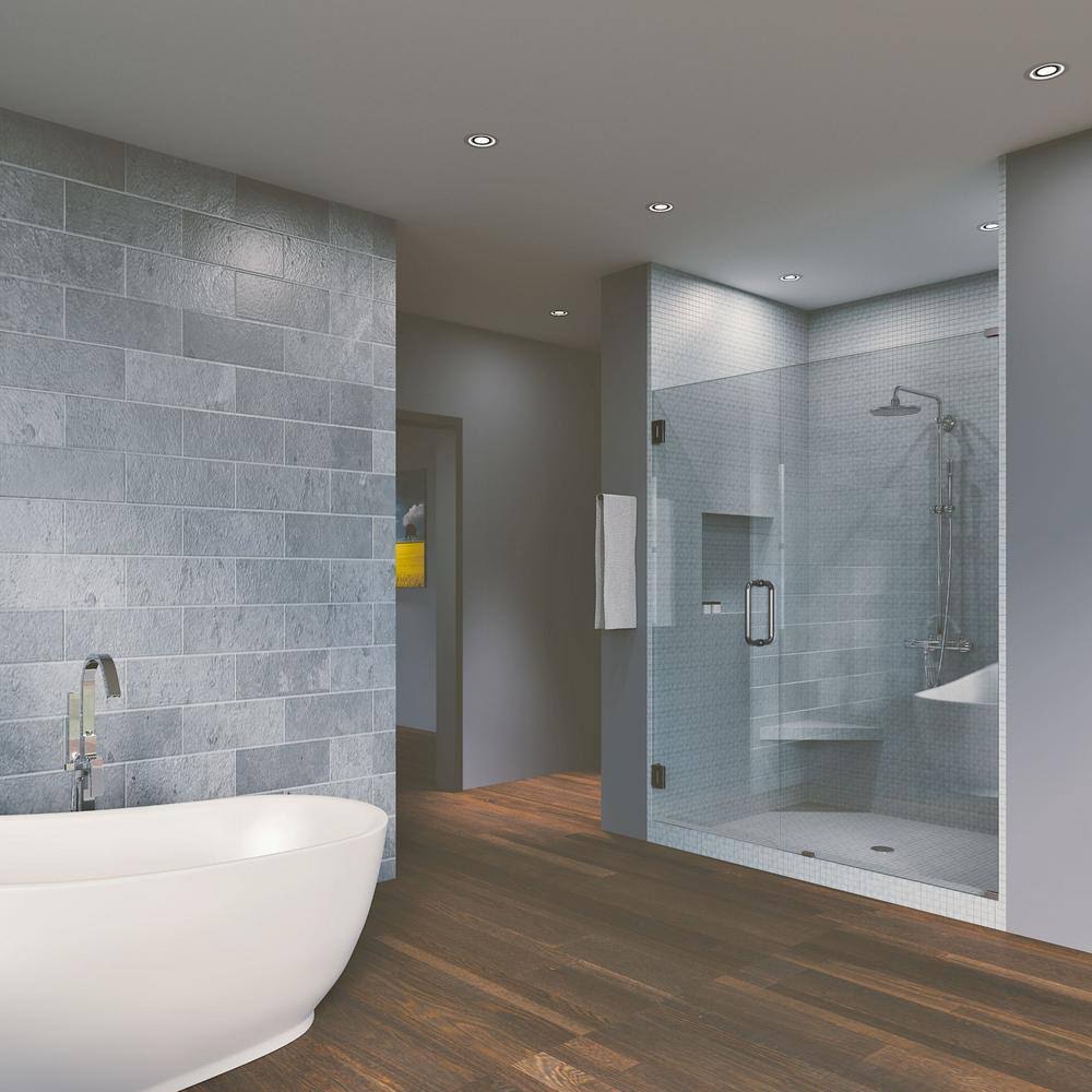 38x22 x 76x22 Hinged Frameless Shower Door Brushed Nickel X34647