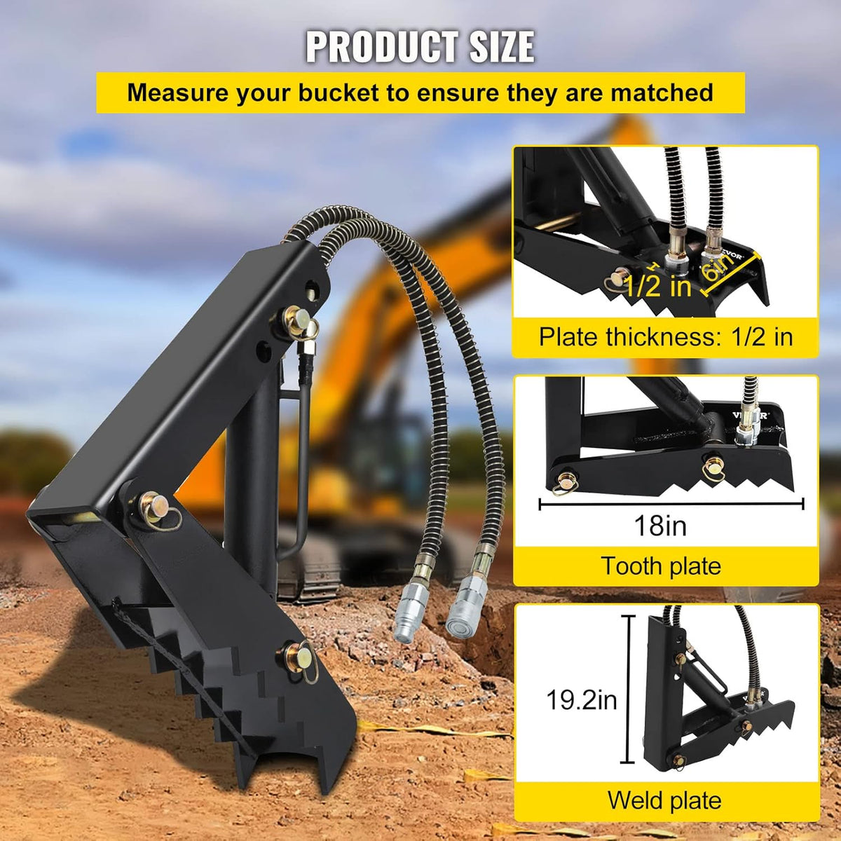 18 Hydraulic Backhoe Thumb, Black Steel Weld On Thumb with Hydraulic Cylinder Z760496