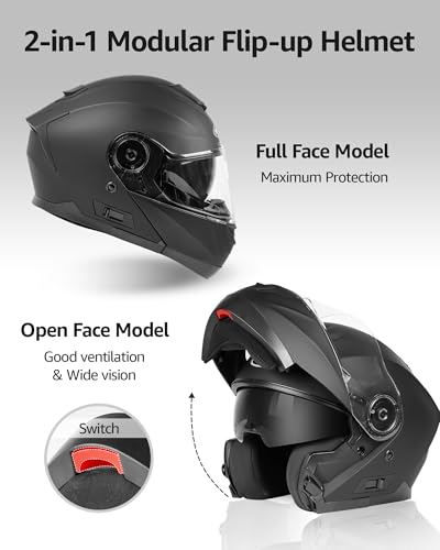 Modular Full Face Motorcycle Helmet with Flip Up Dual Visor V7612