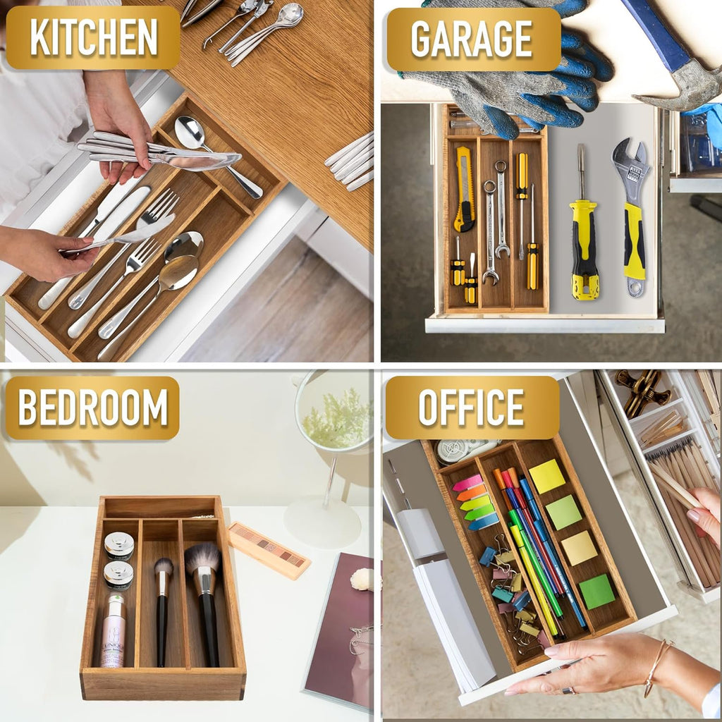 4 Slot Acacia Silverware Drawer Organizer U2505
