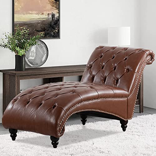 Brown Leather Lounge Chair with Nailhead Trim I716989