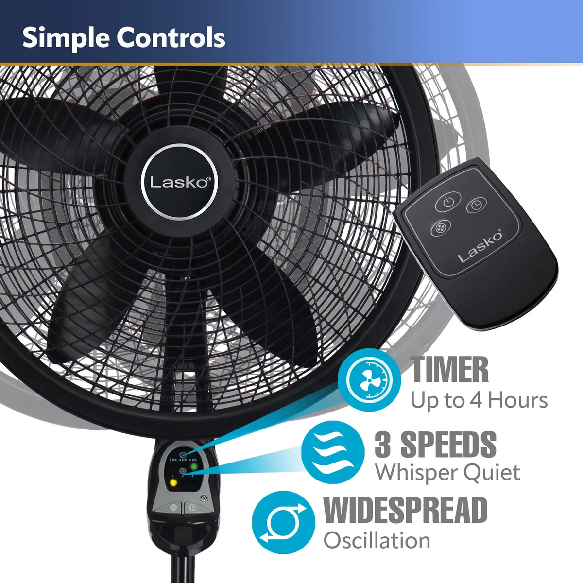 18 Oscillating Pedestal Fan with Remote, 3 Speeds, Black A58093