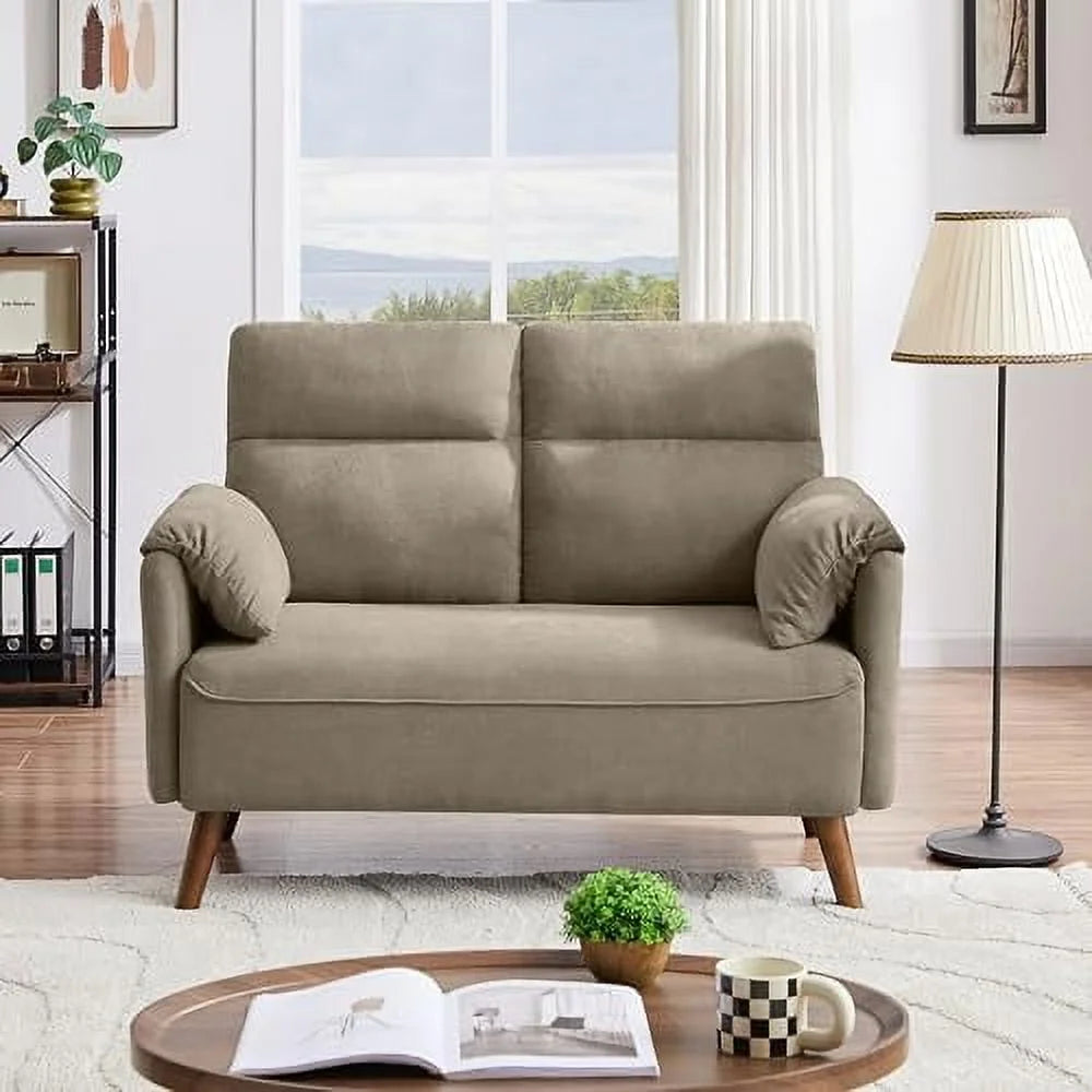 50.6" Small Loveseat Sofa with Back Cushions and Wood Legs R59760
