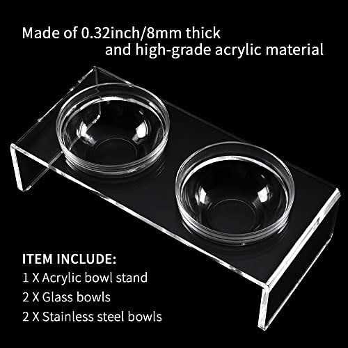 Acrylic Elevated Dog Cat Bowls with Removable Glass and Stainless Steel Bowls T347463