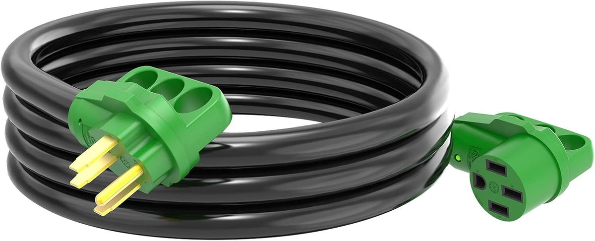 30 Amp 25 Feet RV Power Extension Cord, 10/3 Gauge STW, LED Power Indicator, Cord Organizer, Green, Pack of 2 M5507