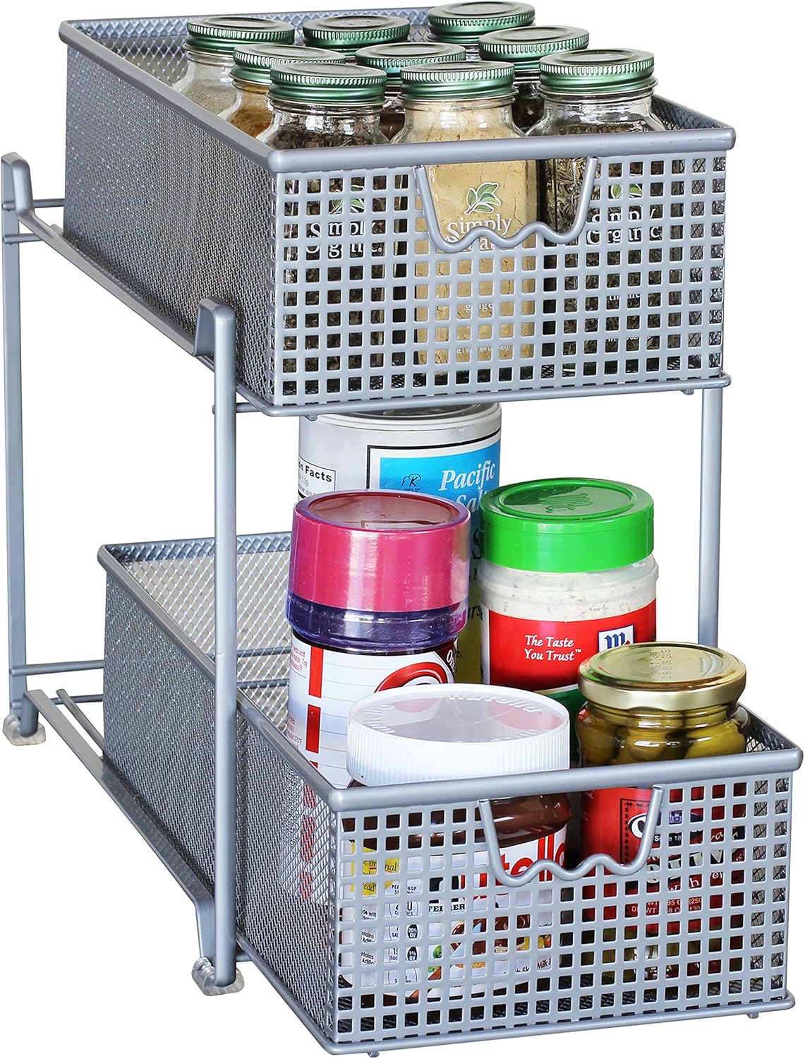 2 Tier Mesh Sliding Cabinet Basket Organizer Drawer R194