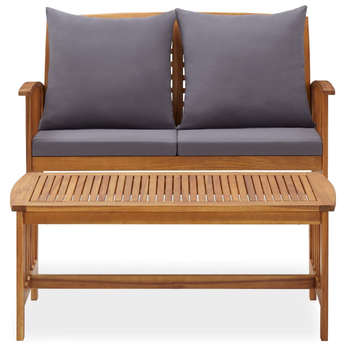 2 Piece Wooden Outdoor Conversation Set with Gray Cushion and Side Table P787341