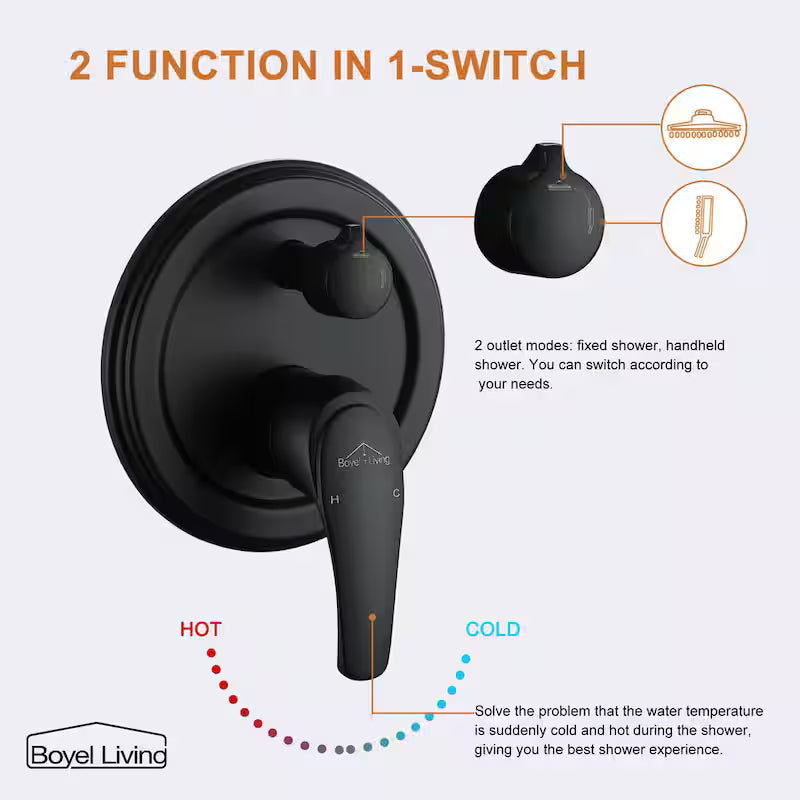 12 in. Wall Mount Dual Shower Heads with Valve in Matte Black G238