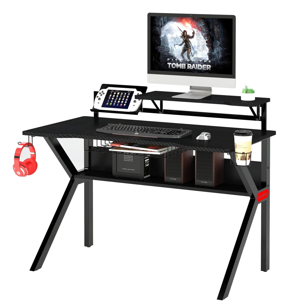 PVC Coated Ergonomic Metal Frame Gaming Desk with K Shape Legs, Black F5820