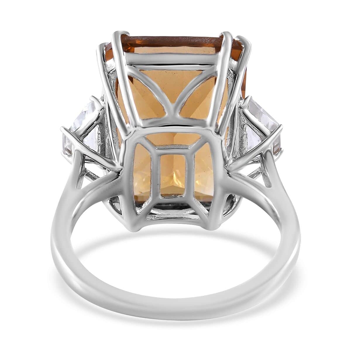 Citrine White Topaz Octagon 925 Sterling Silver Platinum Plated Ring Size 9 Ct 17.3 W91329