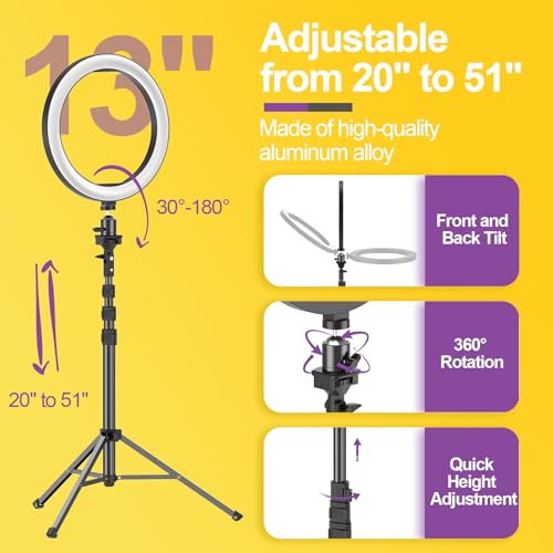 10" Dimmable LED Ring Light with Tripod Stands and Phone Holder S817
