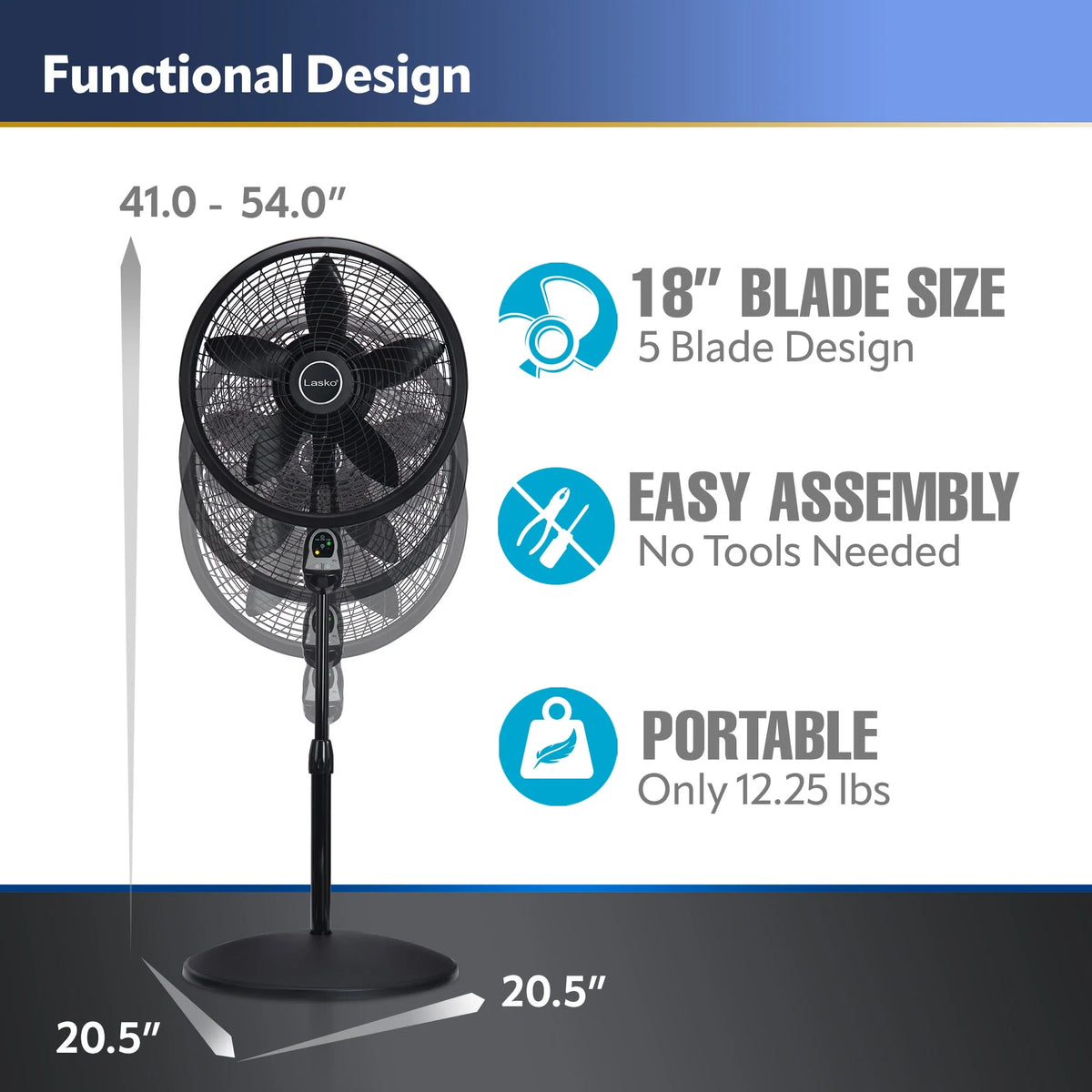 18 Oscillating Pedestal Fan with Remote, 3 Speeds, Black A58093