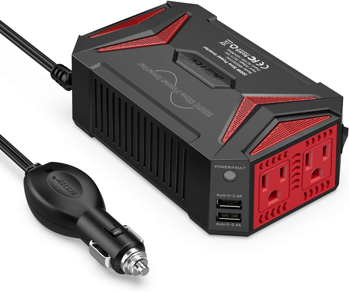 300Watt Pure Sine Wave Power Inverter Car Adapter DC 12V to AC 110V with 4.2A Dual Smart USB Ports Pack of 2 A334828