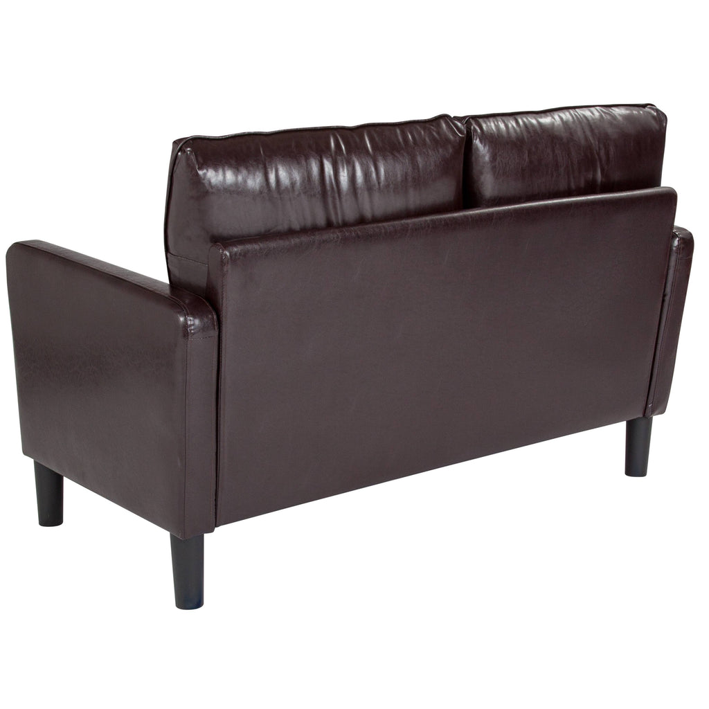 Brown Leather Straight Arm Loveseat S6862