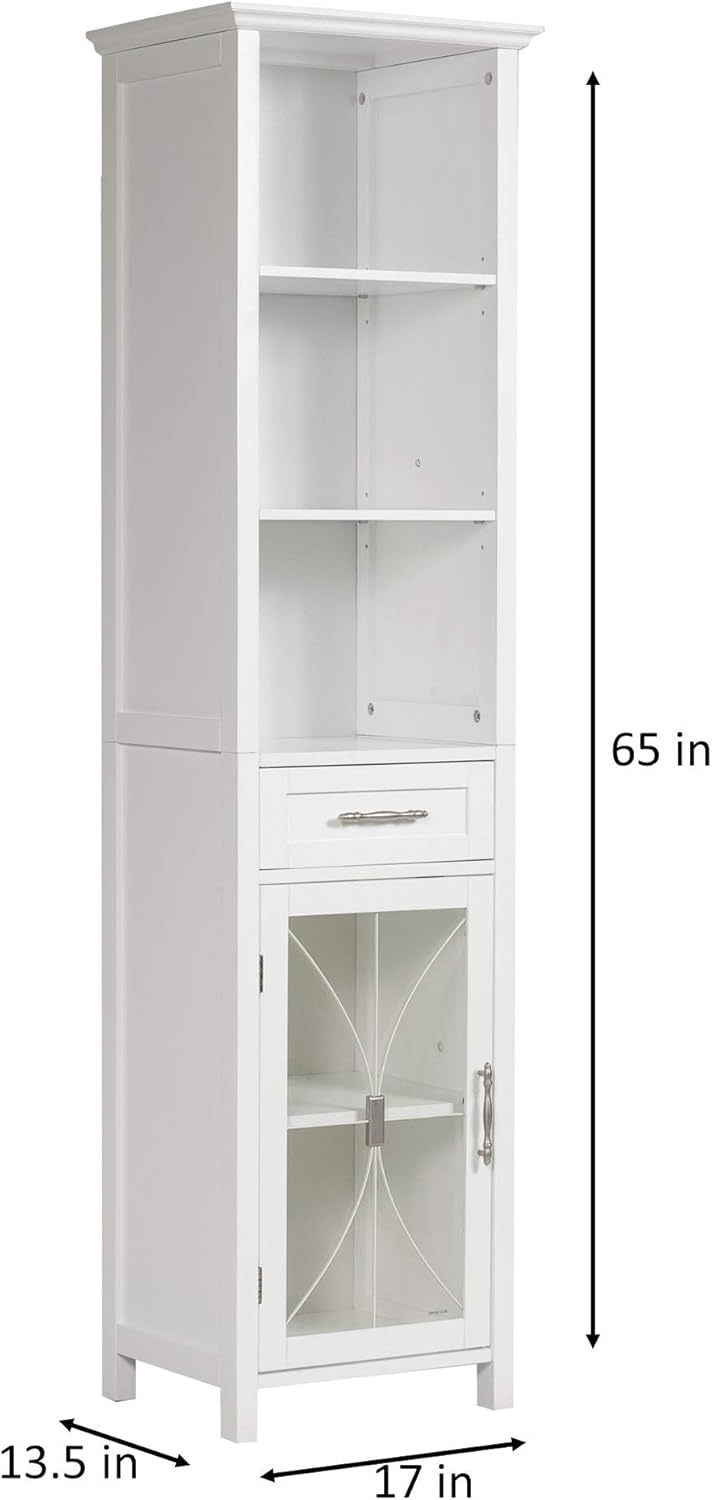 White Linen Cabinet with 1 Drawer and 3 Open Shelves G69468