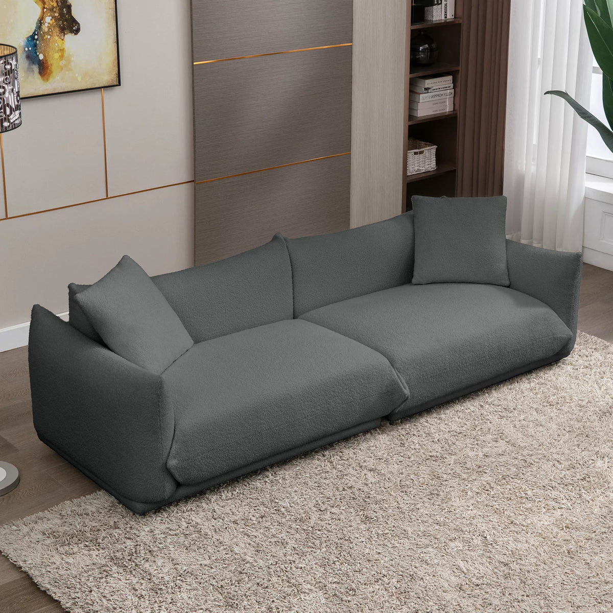 Dark Gray Lambswool Flared Arm Sofa A263765