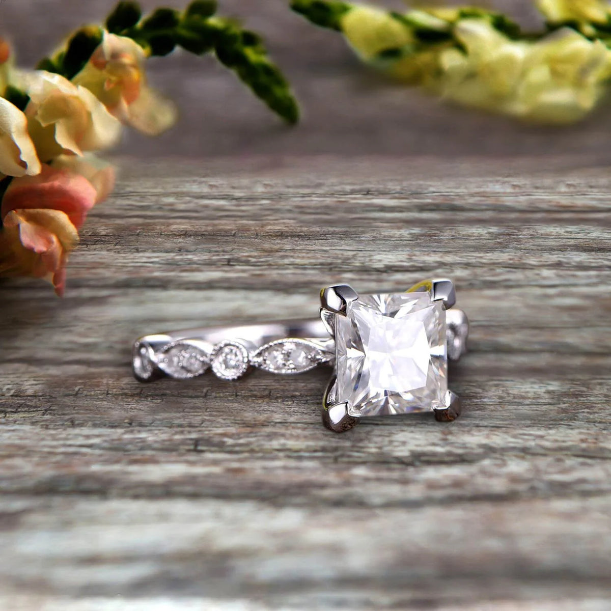 Princess Cut Moissanite Engagement Ring on 10K White Gold Q2182