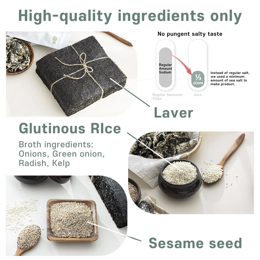 Handmade Korean Seaweed Snacks Chips with Sticky Rice, No Sugar, Vegan P612489