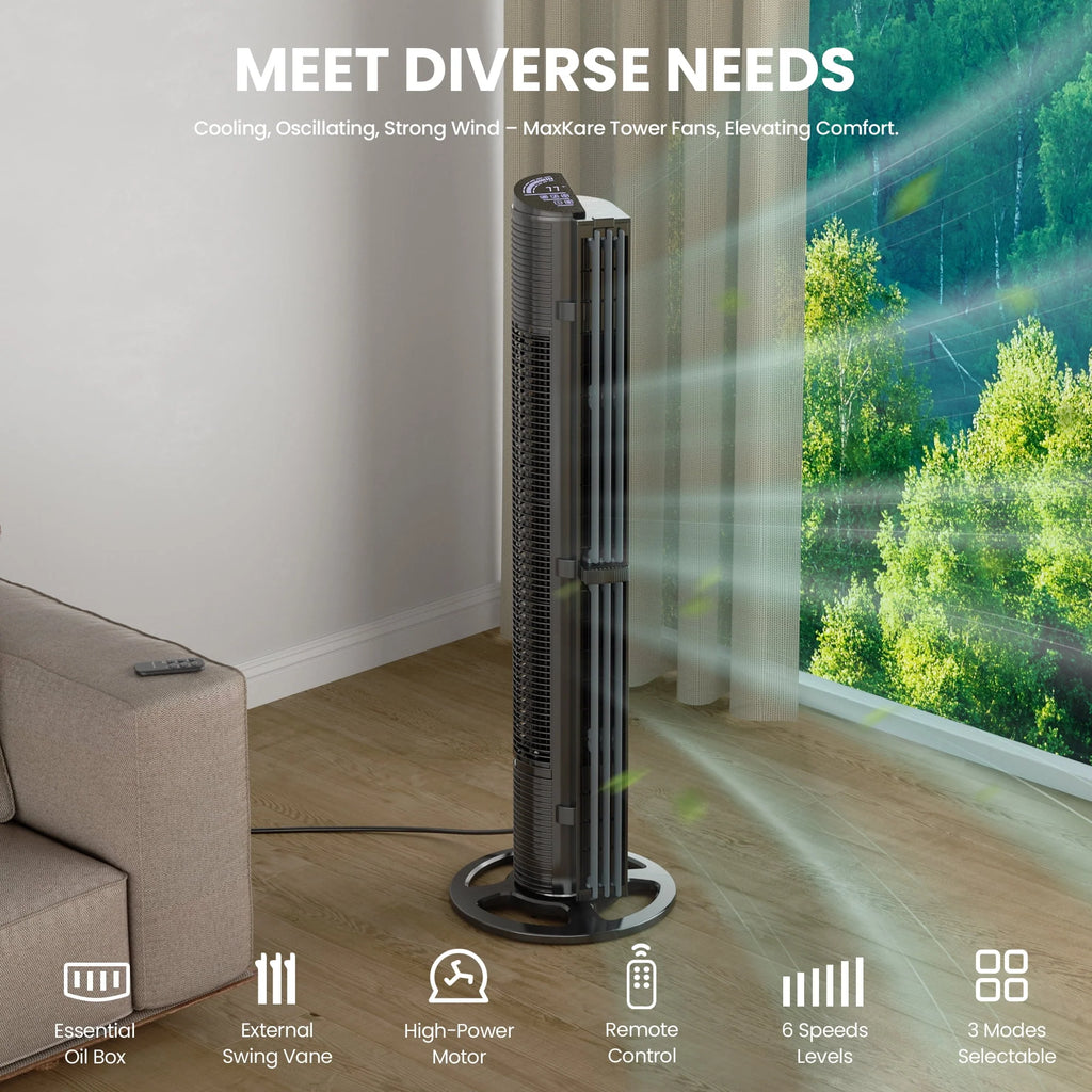 40in Tower Fan with Remote Control, 6 Speeds, Black R15894