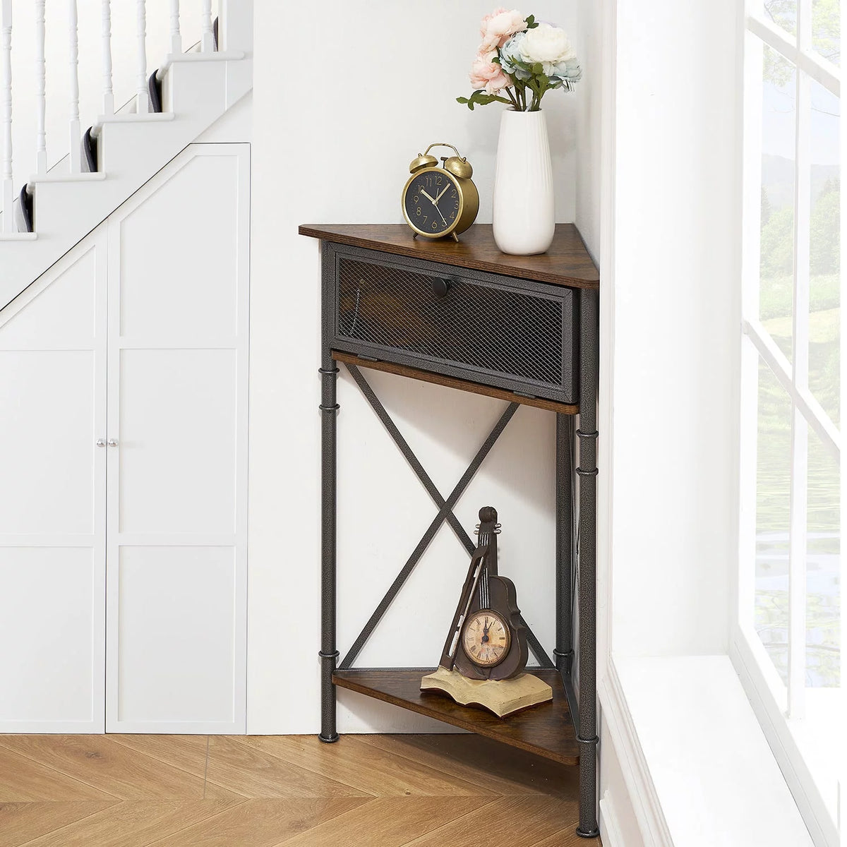 Brown Corner Storage Cabinet with Flip Drawer and Shelf C78332
