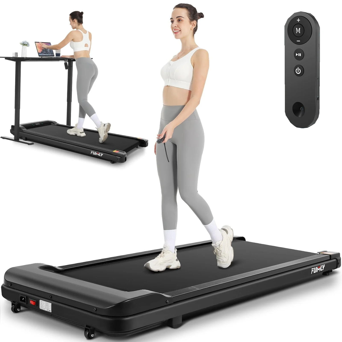 Black Electric Walking Pad Treadmill with Remote Control L4135