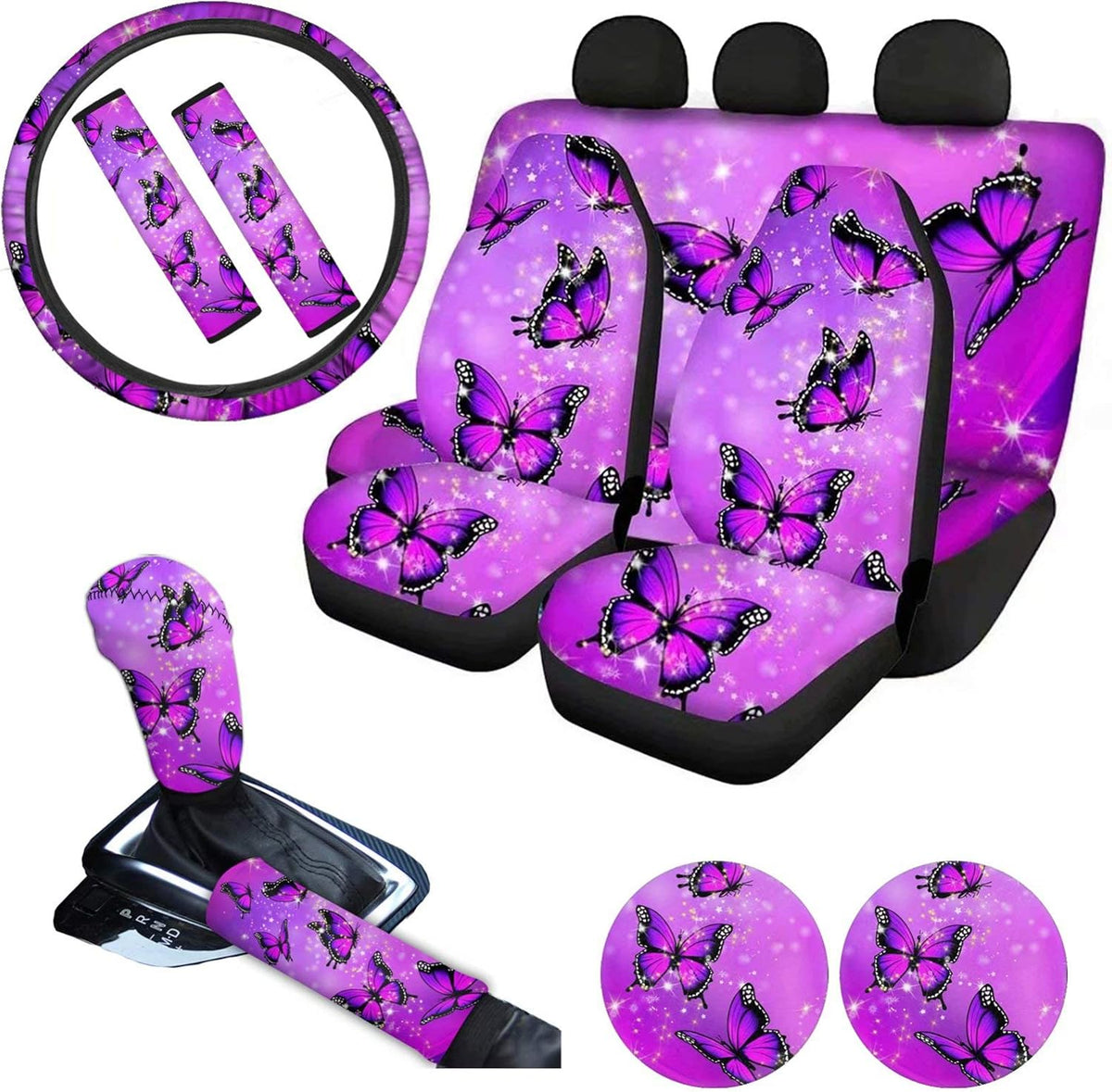 Pink Car Seat Cushion Full Set Steering Wheel Cover Seat Belt Pads Cupholder Coasters Gear Knob Handrake Covers Q280615