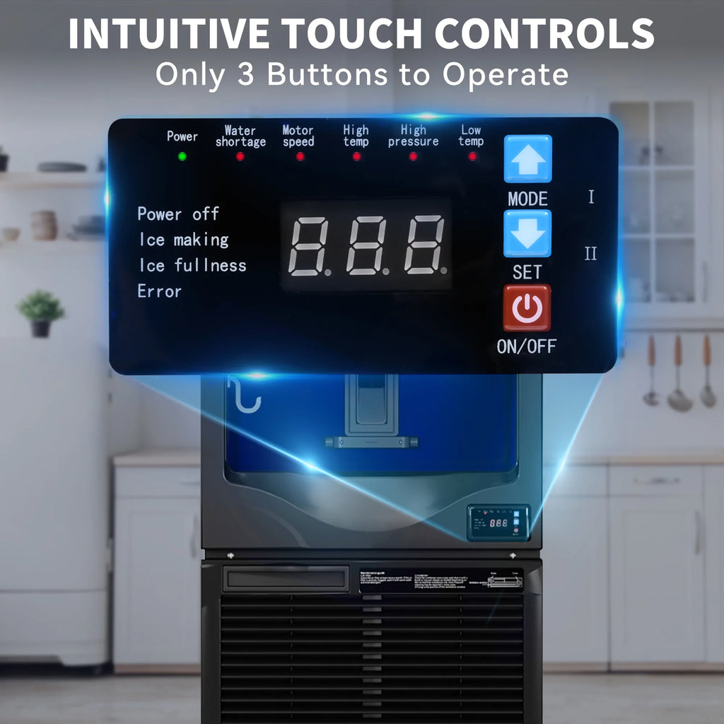220LBS/24H Food Grade Stainless Steel Freestanding Ice Maker Machine with 88LBS Storage J6117