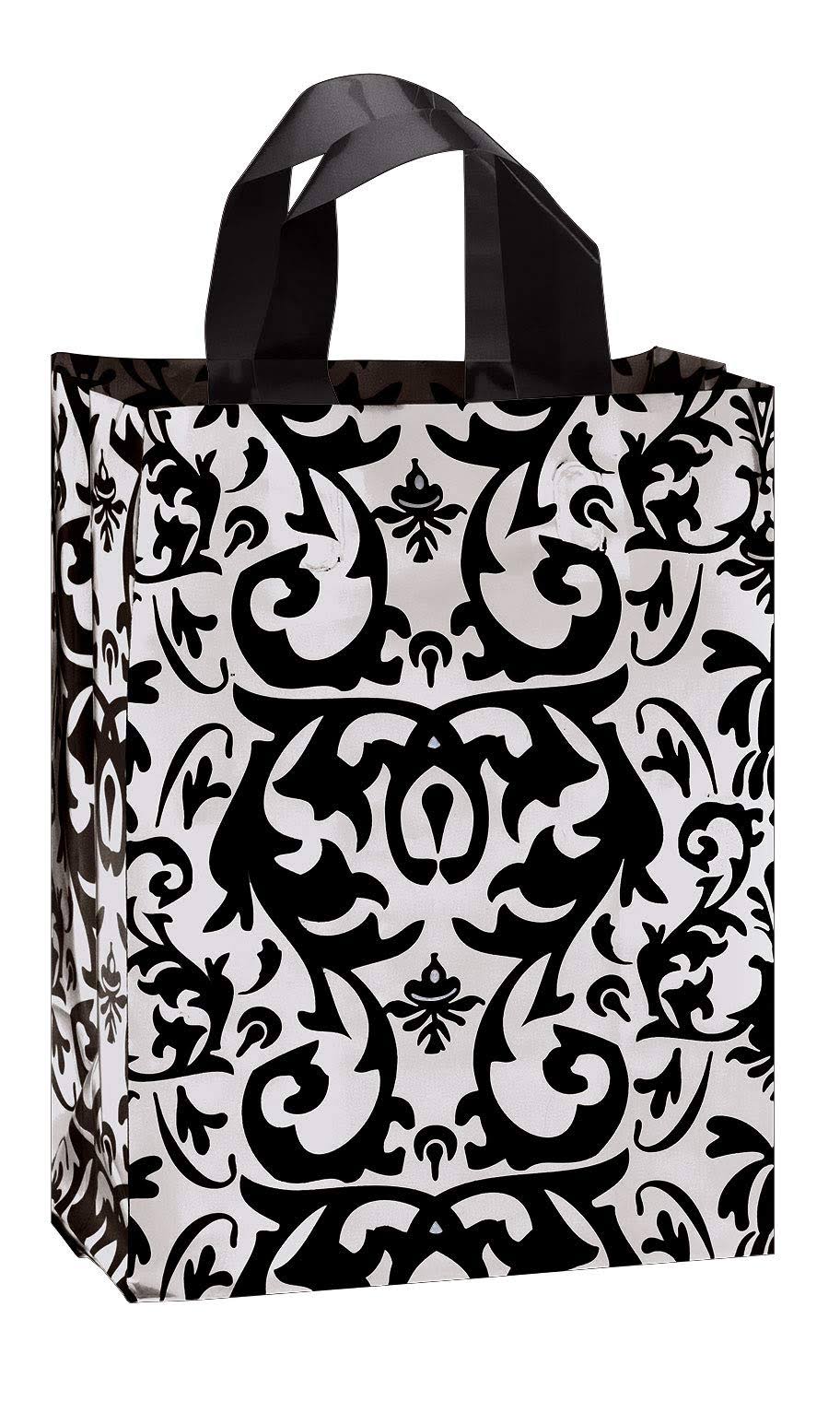 Medium Black Frosted Plastic Shopping Bags Case of 100 O19476