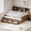 Full Size White Solid Wood Storage Daybed with Trundle Drawers Bookcase C48182