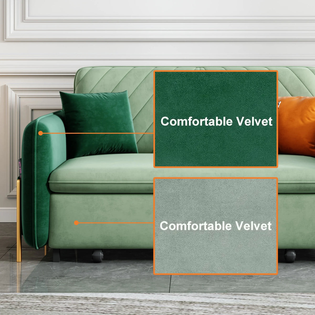 Green Velvet Convertible Sleeper Sofa R389769