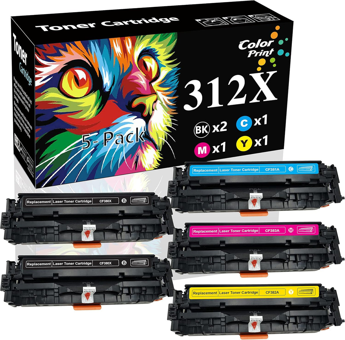 5-Pack 312X Toner Cartridge (2 Black, 1 Cyan, 1 Magenta, 1 Yellow) U62327