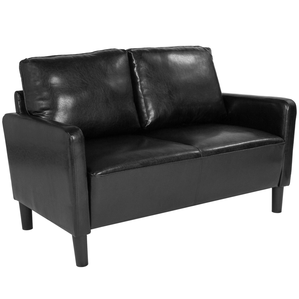 Brown Leather Straight Arm Loveseat S6862