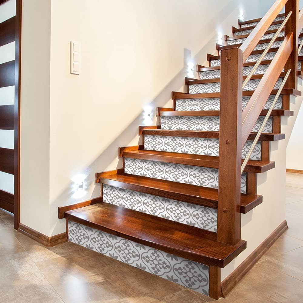 14 PCS Peel and Stick Vinyl Staircase Sticker Decals, Moroccan Pattern Q2283
