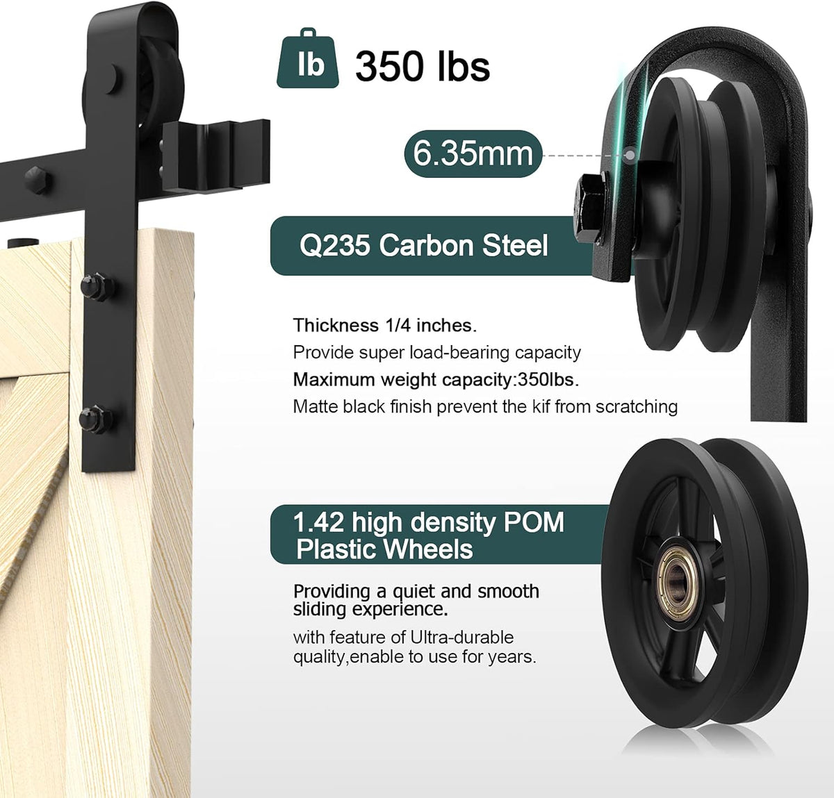 6.6FT Heavy Duty Sliding Door Hardware Kit with 12 Handle & Floor Guide R524