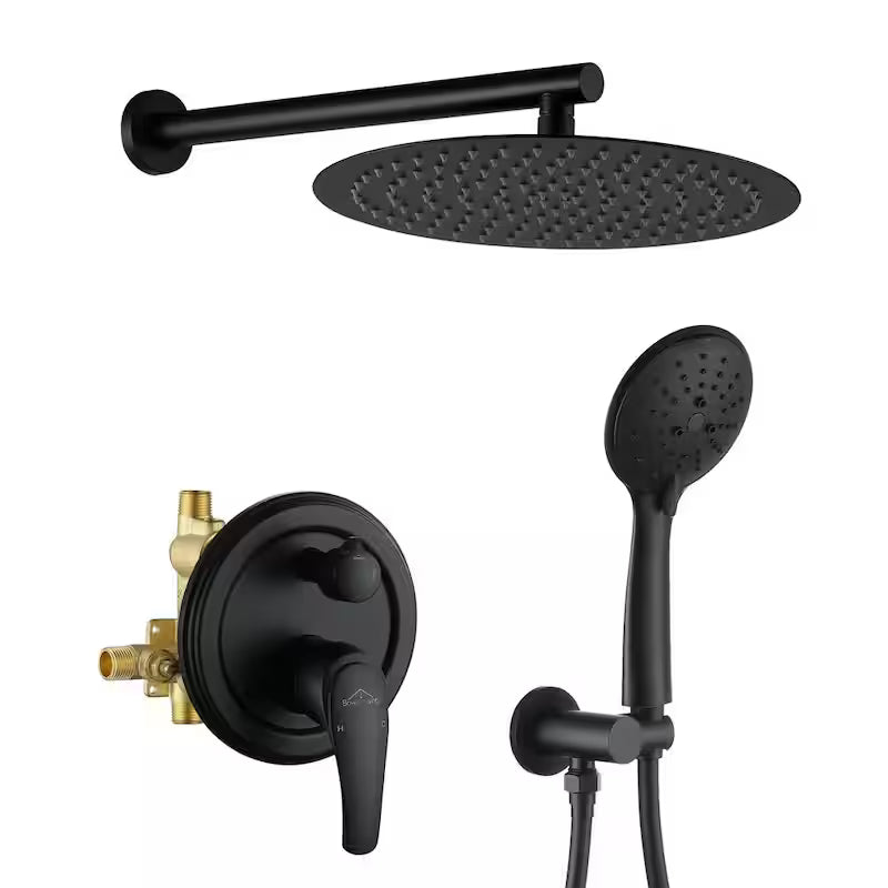 12 in. Wall Mount Dual Shower Heads with Valve in Matte Black G238