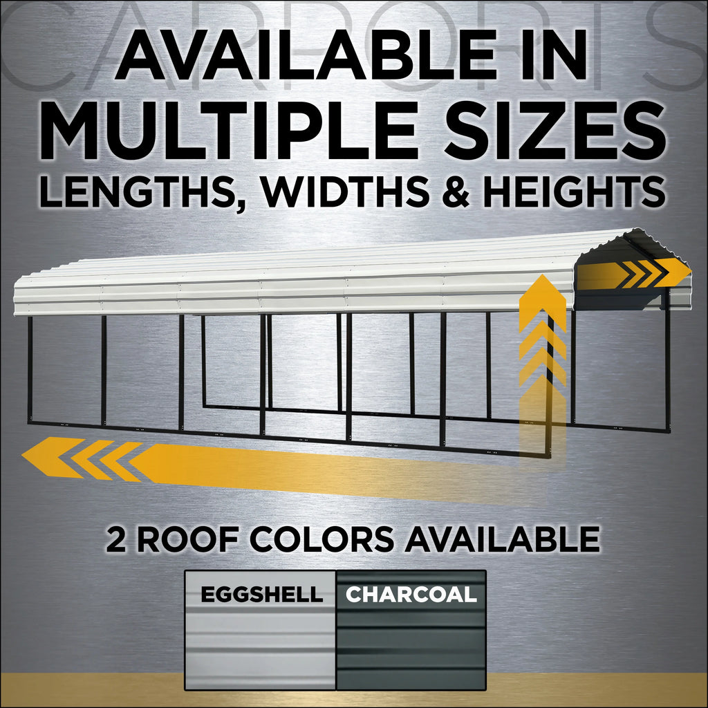 Galvanized Steel Carport Kit, 20' x 24' x 9', Charcoal F104