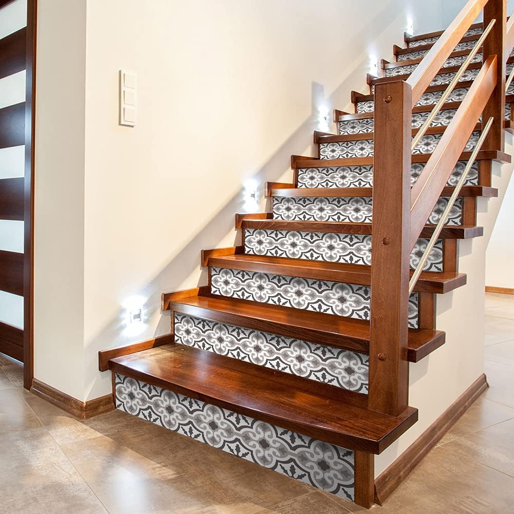 14 PCS Peel and Stick Vinyl Staircase Sticker Decals, Moroccan Pattern Q2283