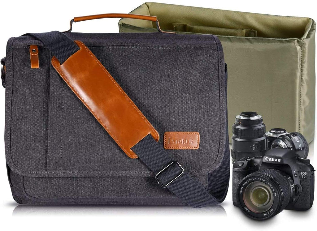 Canvas Messenger Bag with Camera Insert Sleeve U345451